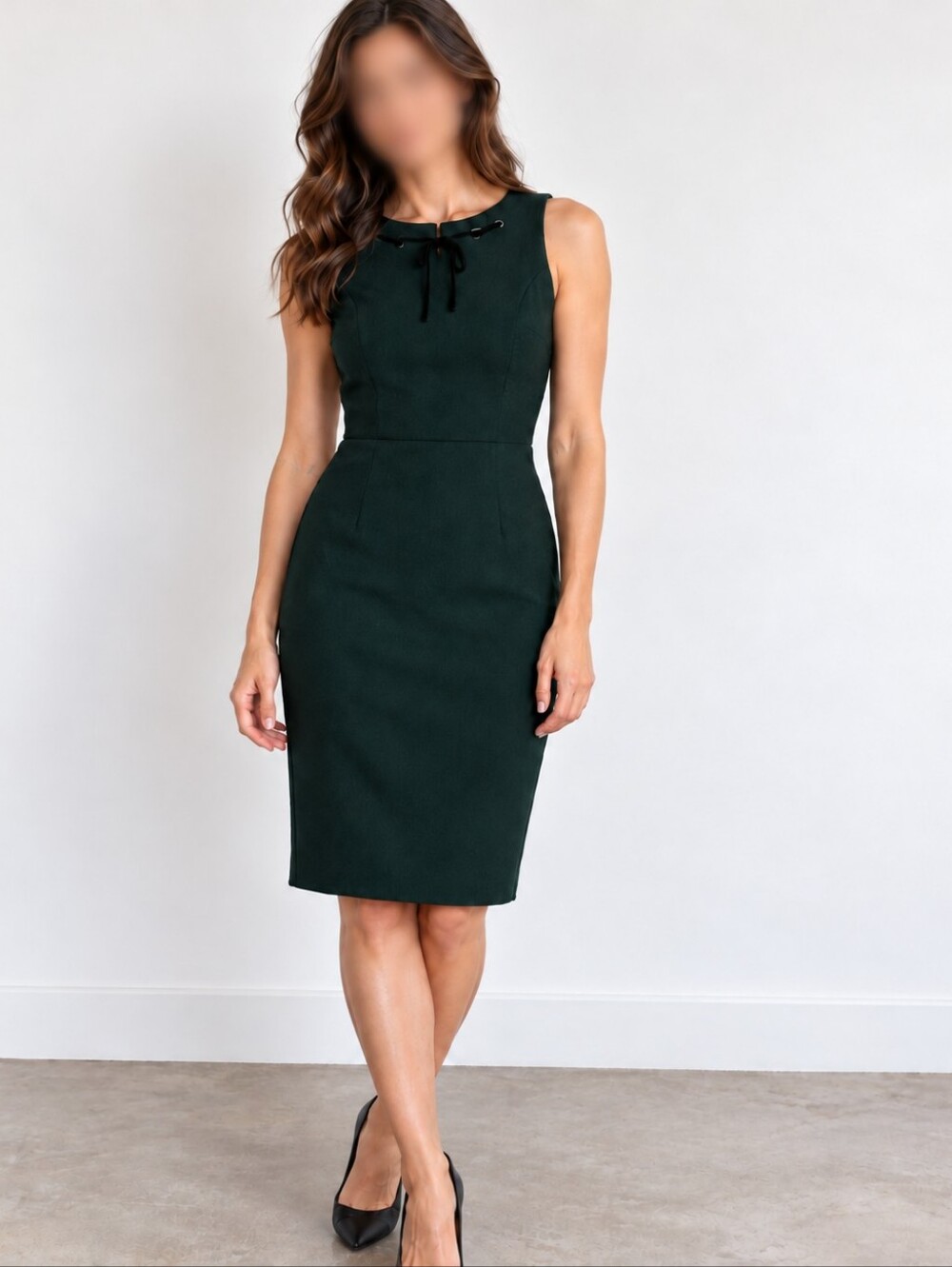 Ivanka Trump Size 6 Dark Green Sleeveless Lace-Up Sheath Midi Dress